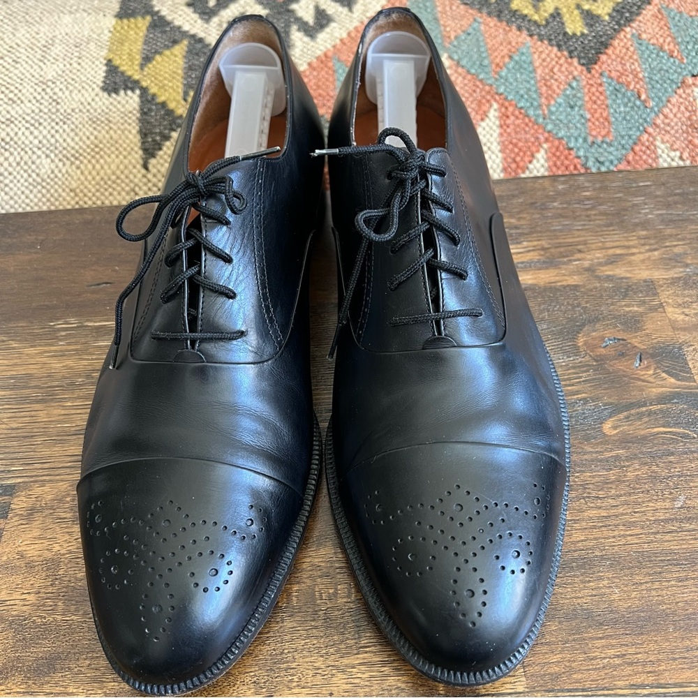 Salvatore Ferragamo GOYA Brogue Cap Toe Black Leather Oxfords 12D